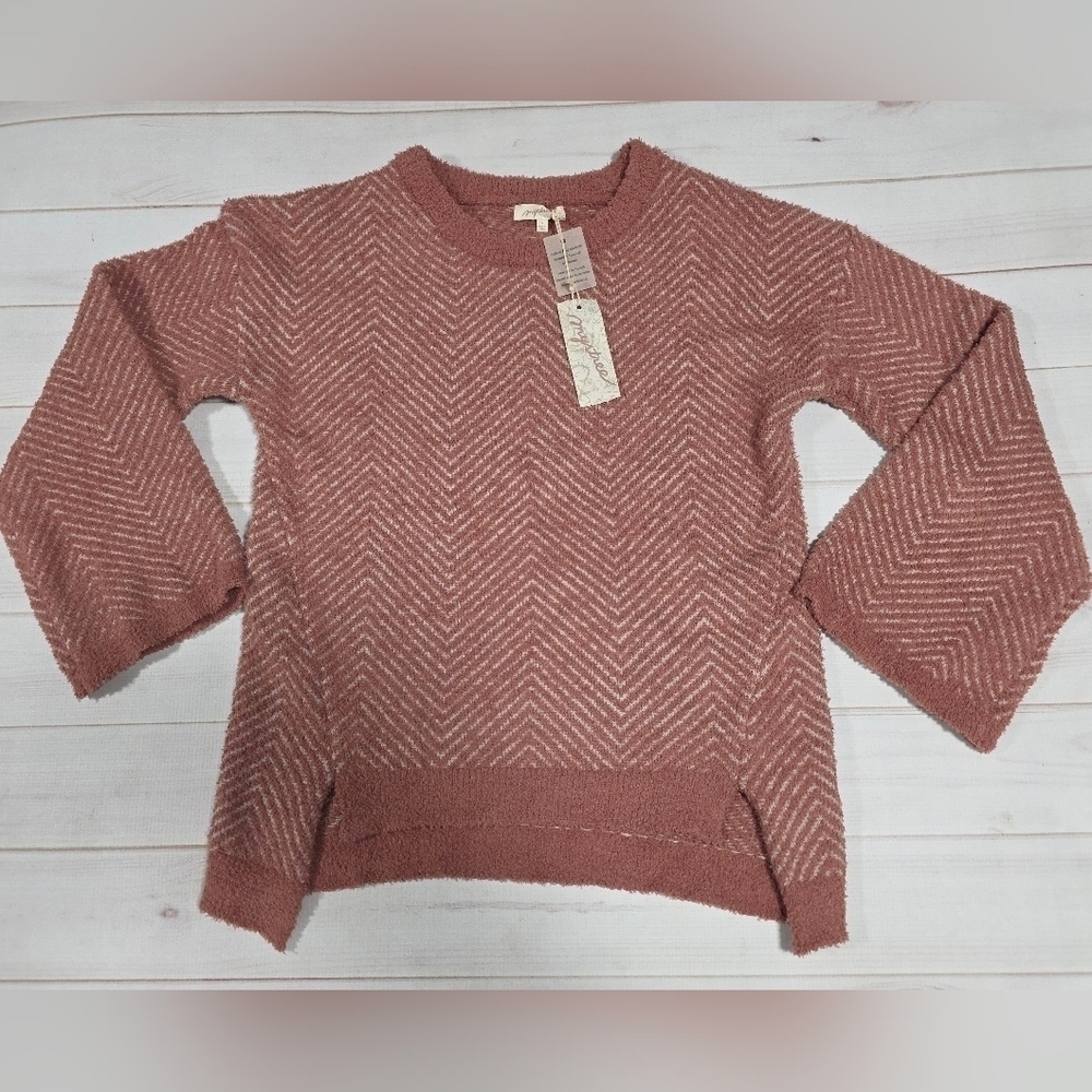 Mystree Chevron Textured Oversized Sweater In Rust Pink Size Small - NWT